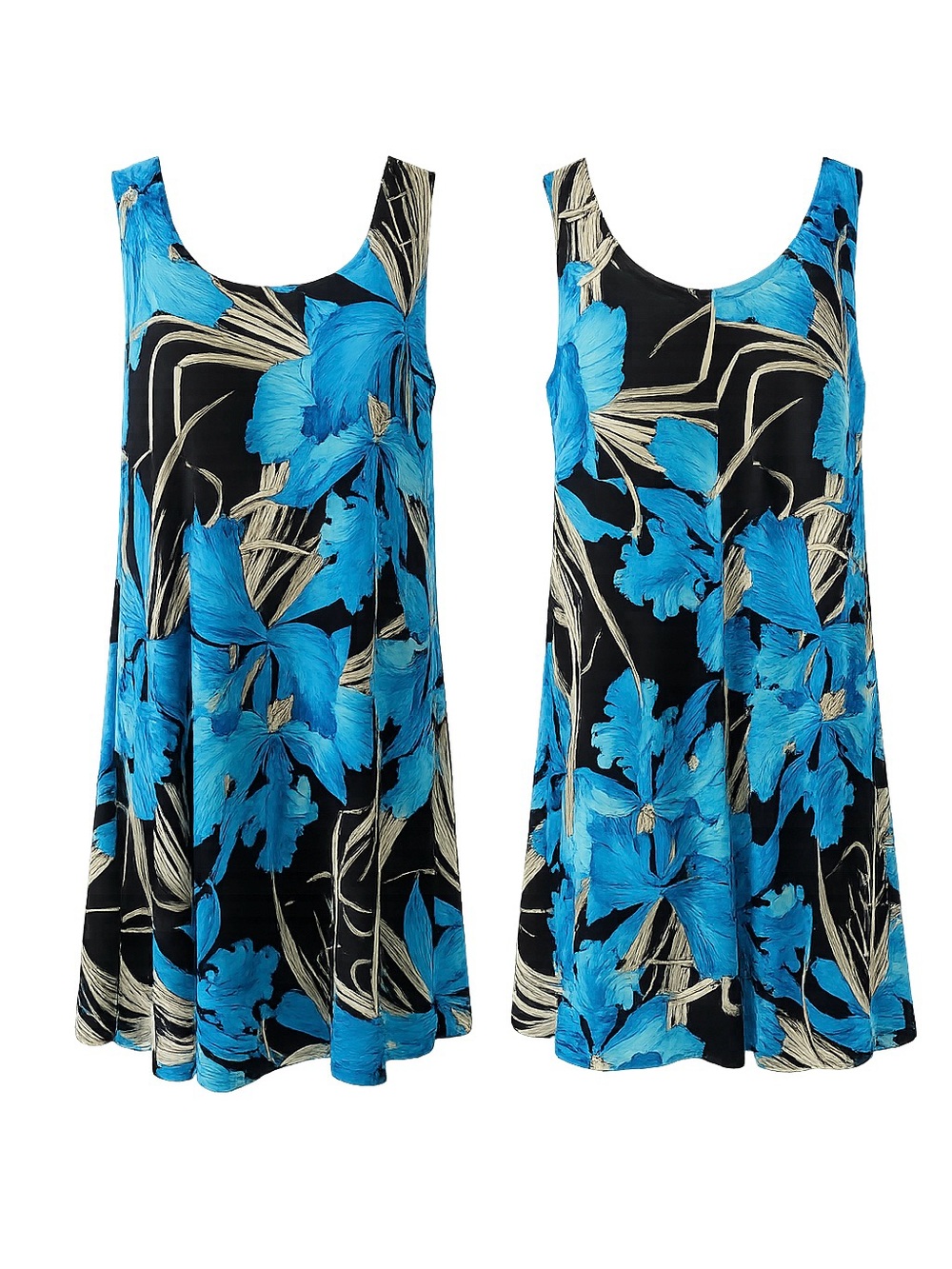 🛥️ JOSTAR Tropical Blue Floral Sleeveless Swing Dress Resort Wear | SIZE MEDIUM